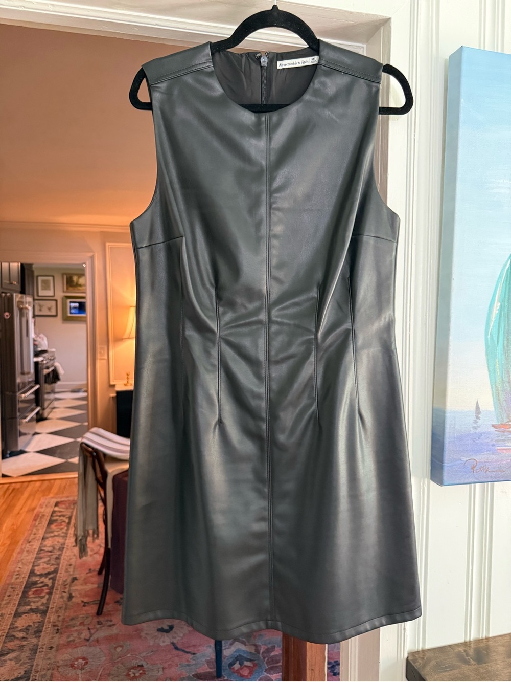 Abercrombie Sleeveless Black Faux Leather Shift Dress, Size Medium Tall